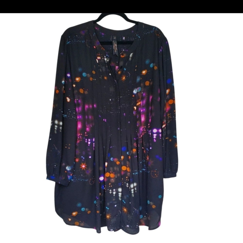 Melissa McCarthy Seven7 Black Multicolor Blouse